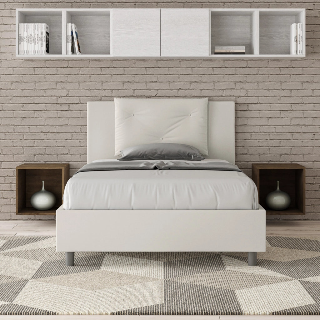 BS COM Letto una piazza e mezza contenitore imbottito 120x190 similpelle bianco