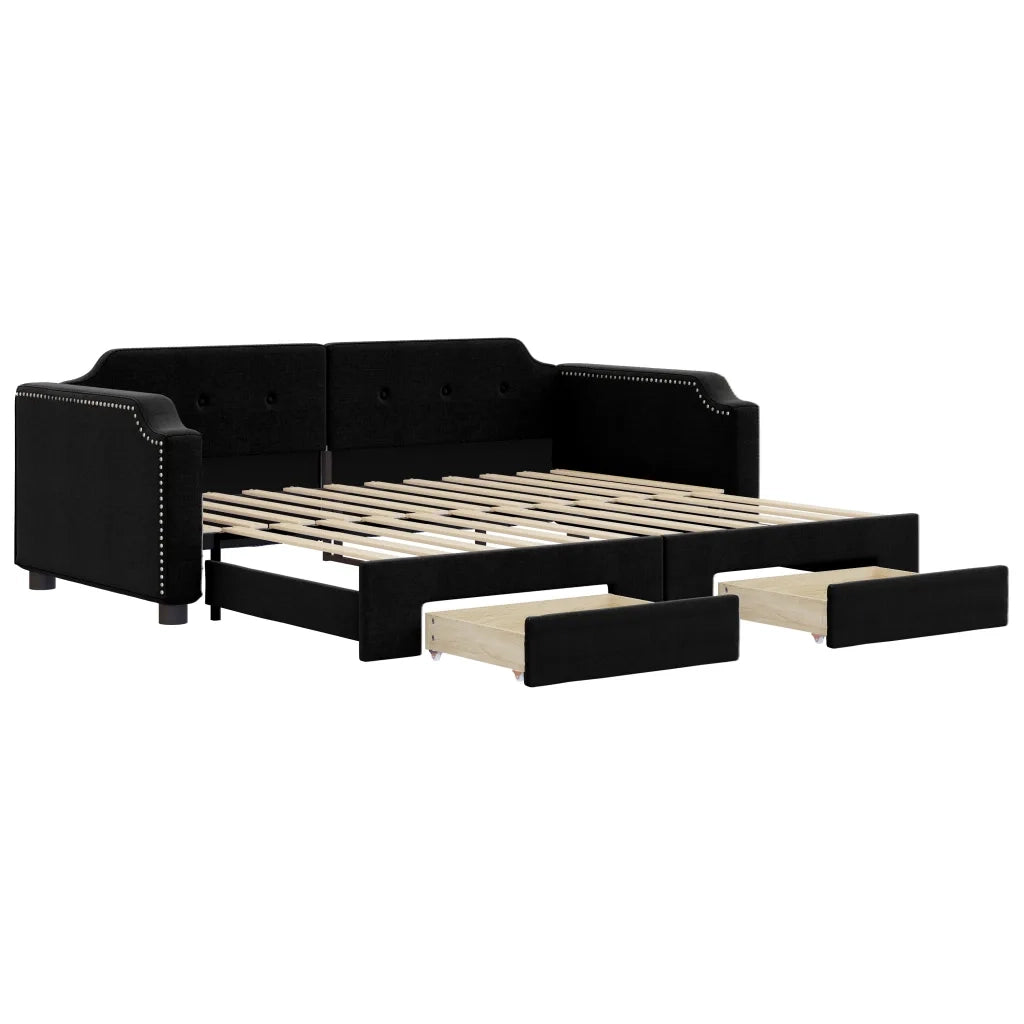 Divano Letto Estraibile con Cassetti Nero 100x200 cm in Tessuto