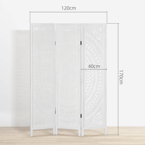 Paravento 3 Pannelli 120x170cm in Legno Intagliato Bianco