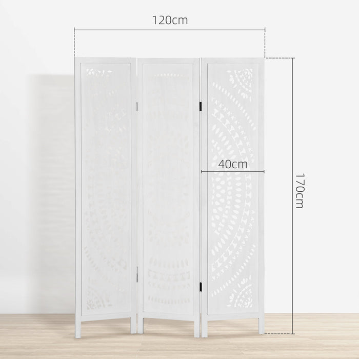 Paravento 3 Pannelli 120x170cm in Legno Intagliato Bianco