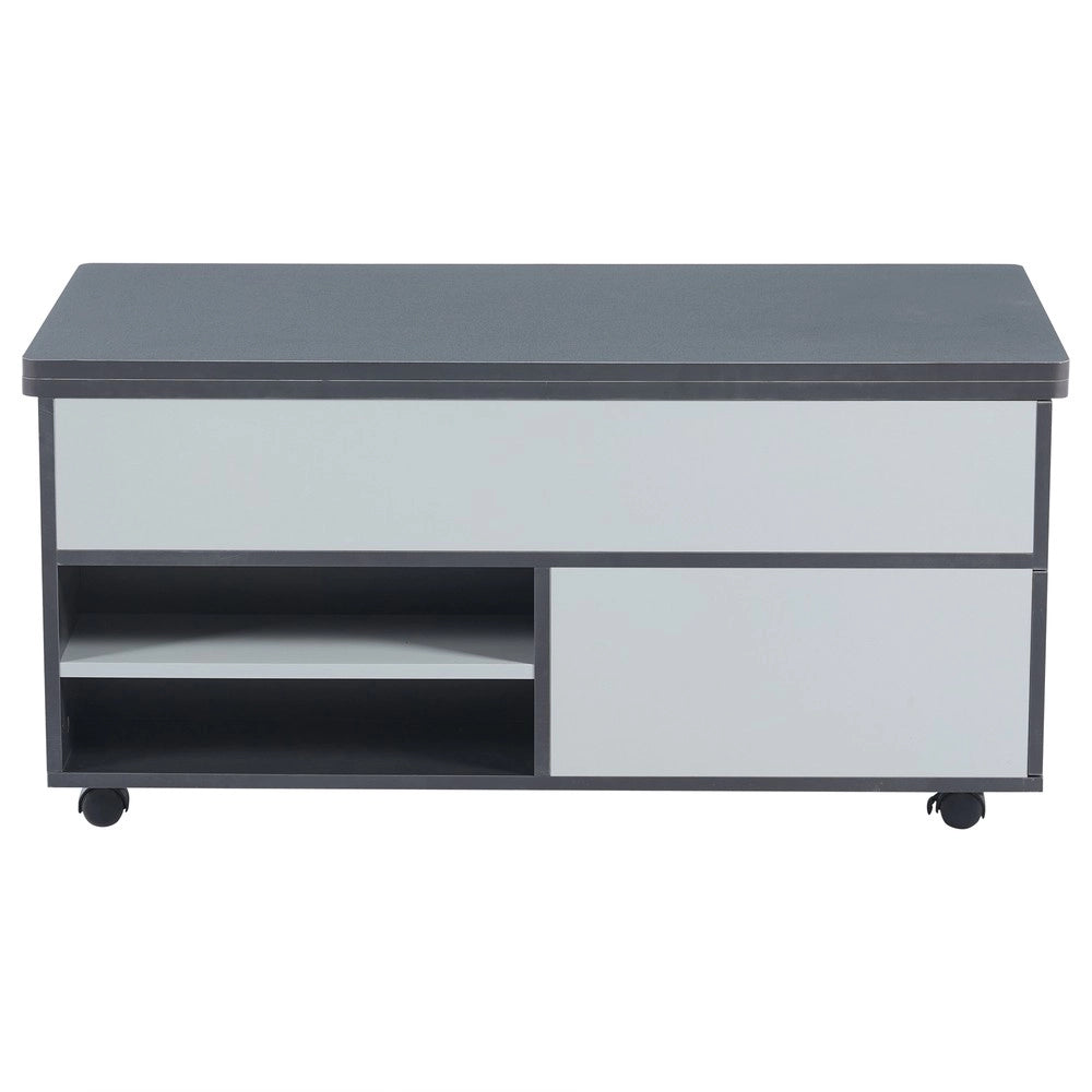 Tavolino da Caff¨¨ Multifunzionale ¨C MINIMAL ¨C Grigio/Bianco, con Cassetti e Ripiano, 100x98x65