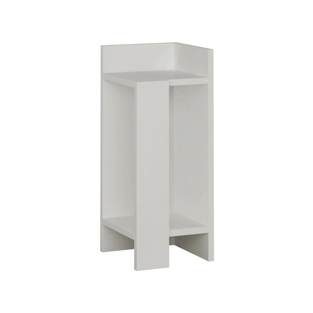 Comodino Germana, Comò basso, Tavolino da notte, Mensola da letto, 25x27h60 cm, Bianco