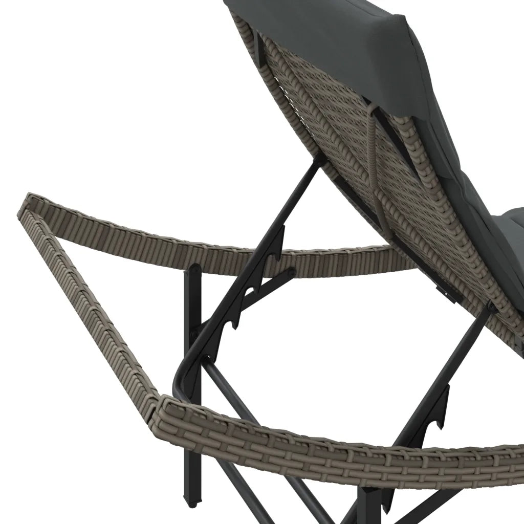 Lettino Prendisole con Cuscino Grigio 55x199x50cm in Polyrattan 368247