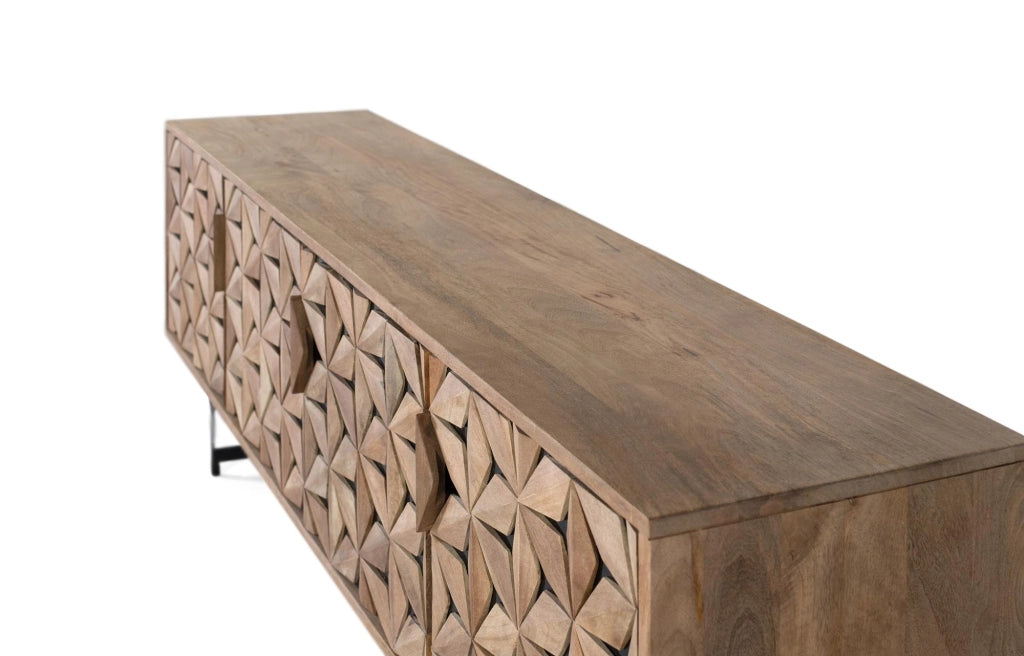 Mobile TV in legno di mango fatto a mano con 4 ante 177 cm