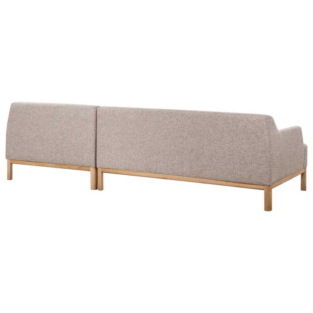 Divano angolare a sinistra Tessuto poliestere marrone chiaro Gambe di legno Soggiorno elegante