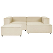 Divano ad angolo 2 posti in lino beige nero con poggiapiedi sinistro modulare stile moderno contemporaneo