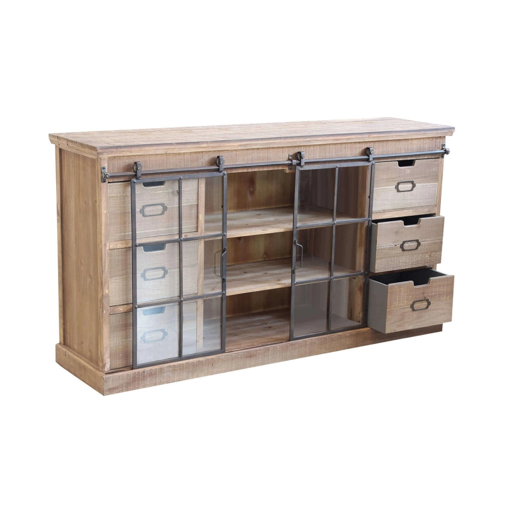 Madia per soggiorno Industrial in Legno Vetro cm 147 5x39x81 5 - XZAVIER