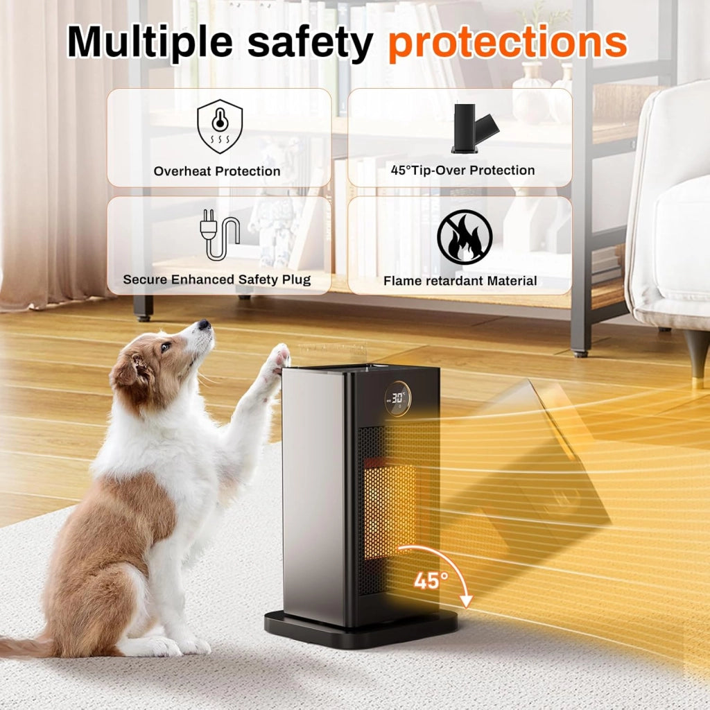 Termoventilatore piccolo, 1500 W, con funzione di umidificazione e luce ambientale, PTC, silenzioso, a risparmio energetico, timer da 12 ore, 4 modalità, oscillazione a 90°, con telecomando,