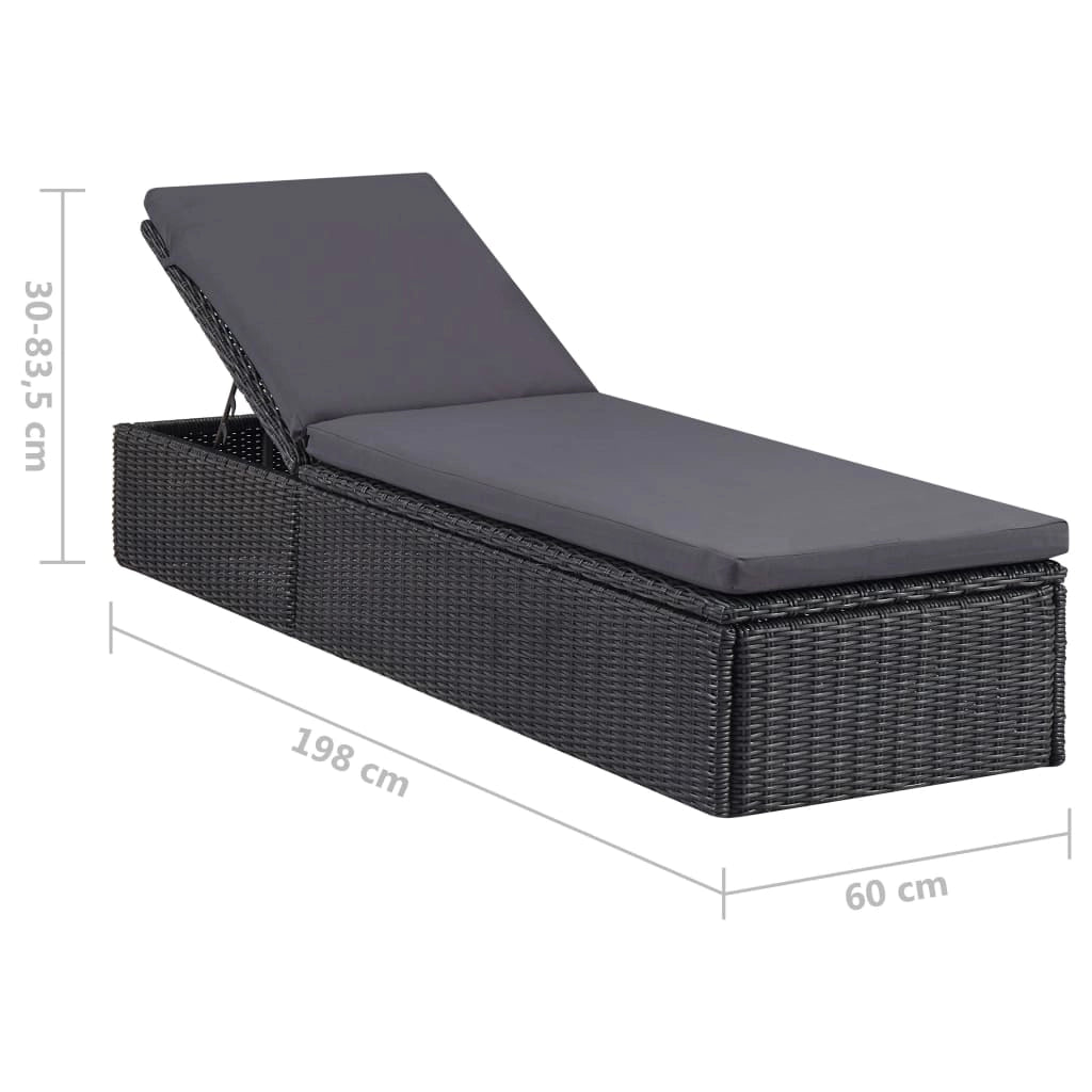 Lettino prendisole sedia a sdraio lettino prendisole letto da giardino mobili da esterno per patio resina intrecciata nera e grigio scuro 02_0012926