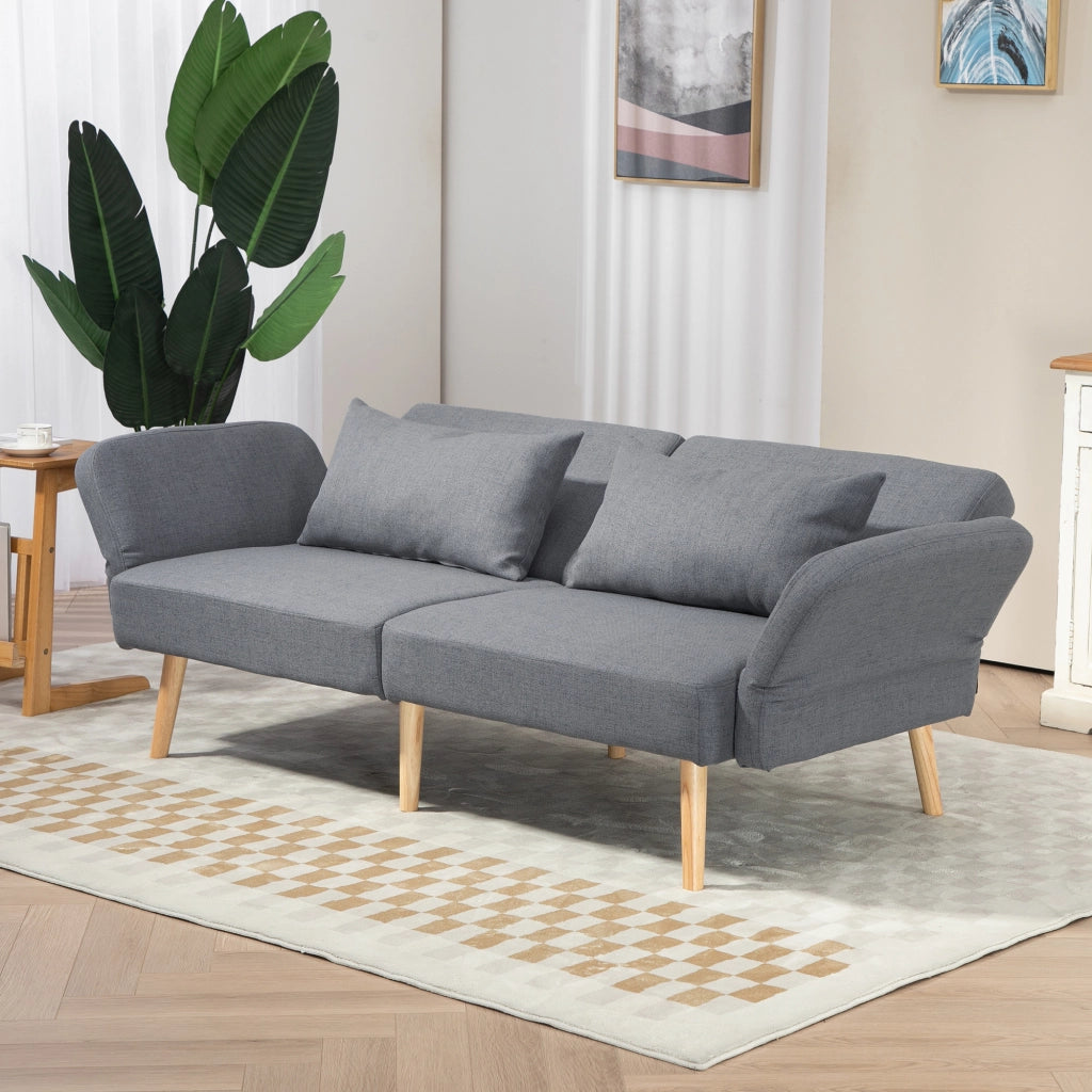 Divano letto 3 posti reclinabile ¨C zephmum ¨C Tessuto grigio effetto lino