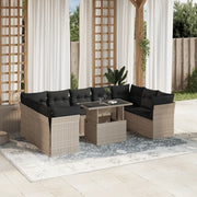 vidaXL Set Divano Giardino 10 pz con Cuscini Grigio Chiaro Polyrattan