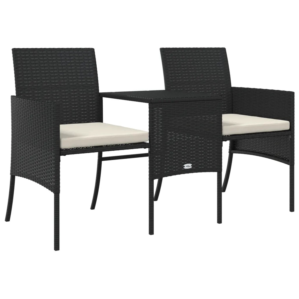 Divano Giardino 2 Posti con Tavolo e Sgabelli-Sofa da Giardino-Divanetto da esterno Nero Polyrattan 178284