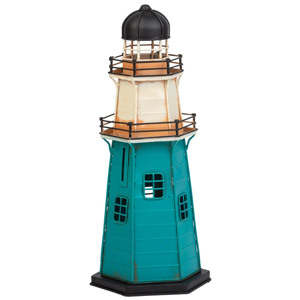 Salvadanaio faro in metallo blu 13,5x12x30h