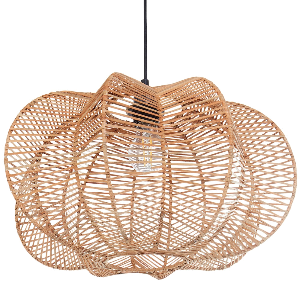 Lampada a sospensione in rattan naturale Paralume in ferro nero Base Boho Lightning Luce a sospensione Soggiorno Camera da letto Corridoio