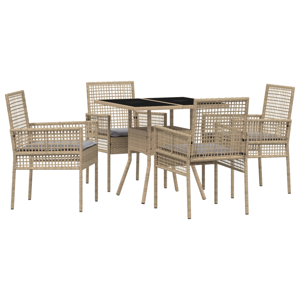 Set da Pranzo da Giardino 5 Pezzi Beige Rattan Sintetico