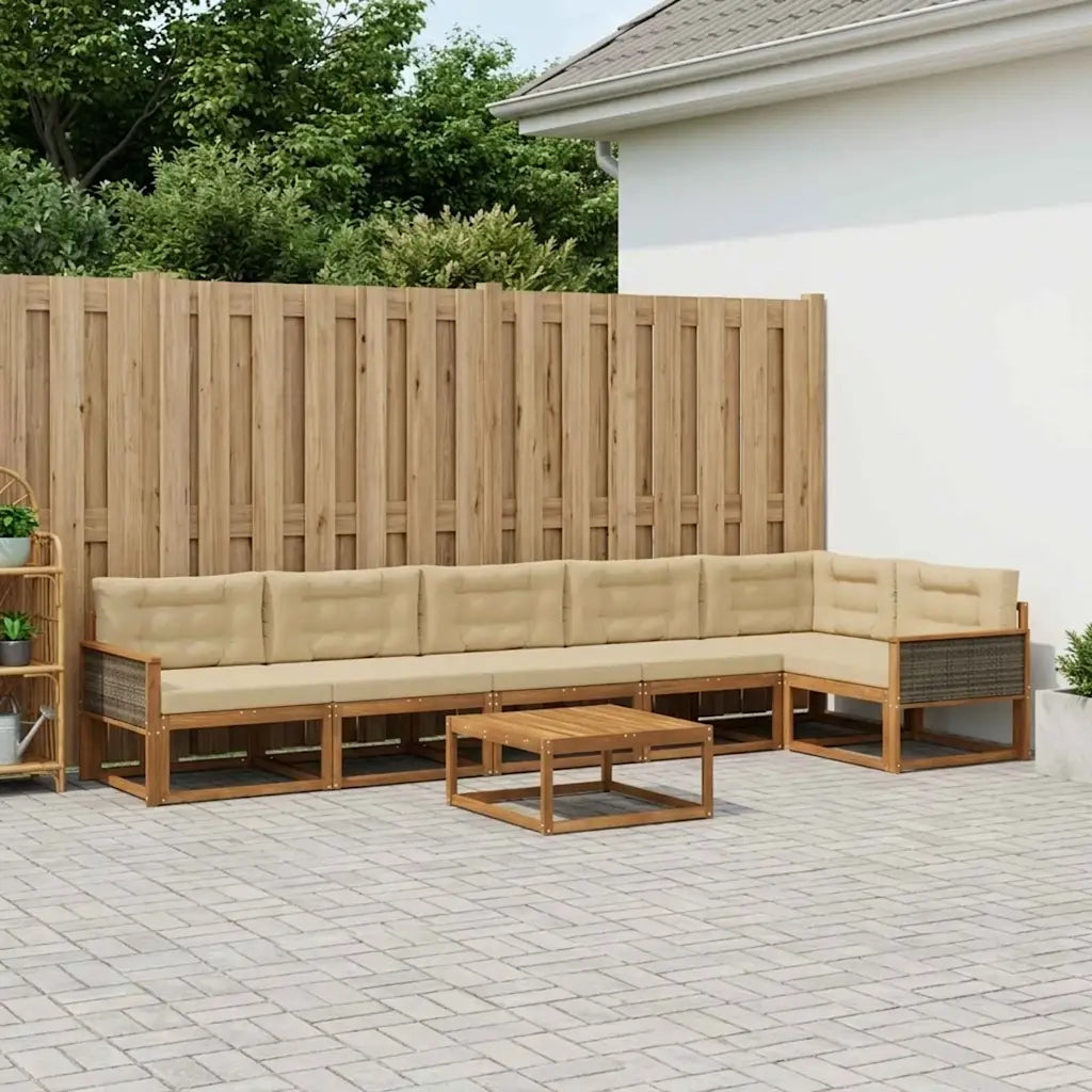 Set di divani da esterno con cuscino 7 pcs Naturale e Beige 3382621