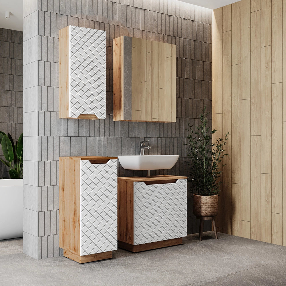Vicco Set di mobili da bagno Rovere/bianco a strisce 4 parti