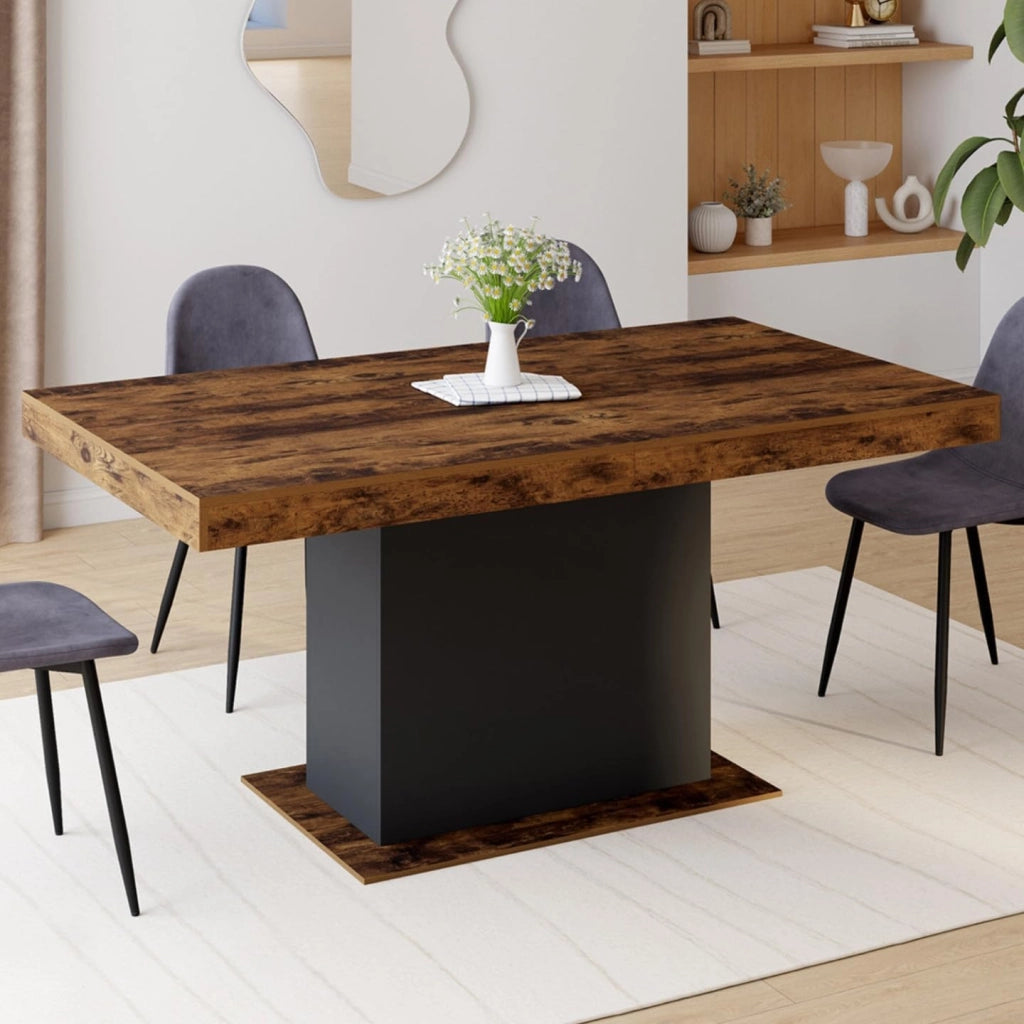Tavolo da pranzo rettangolare allungabile EDEN 6-10 persone Legno effetto antico e nero 160-200 cm