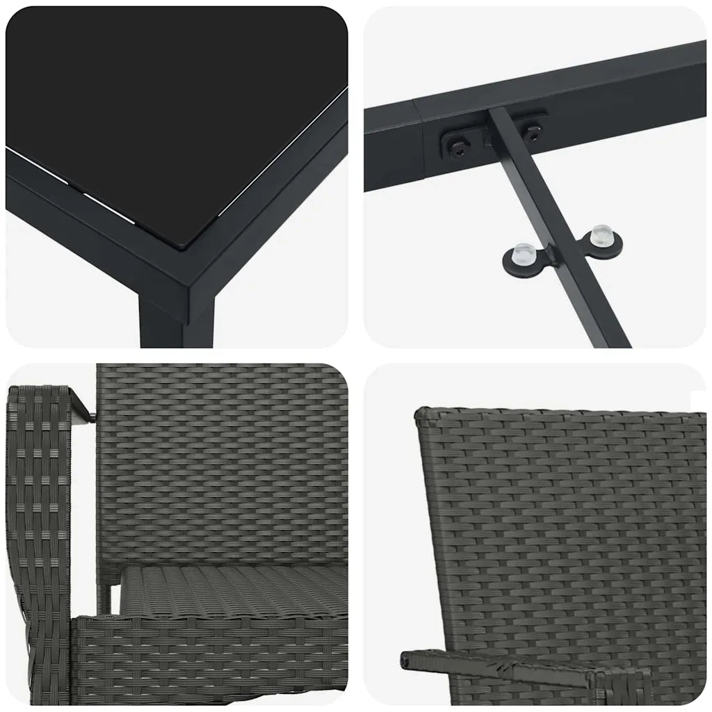 Set da Pranzo per Giardino con cuscino 5 pcs Nero polyrattan 3380079