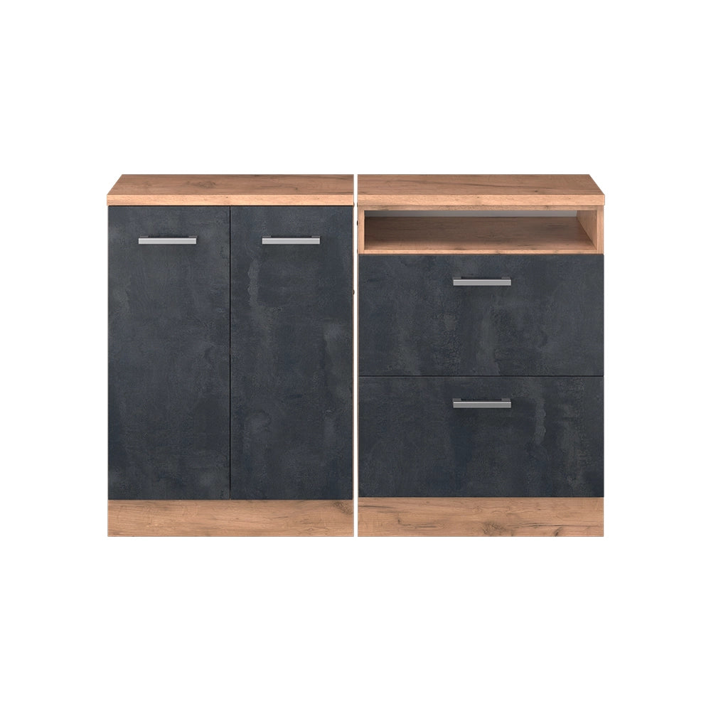 Set di mobili sottotetto Rion Calce nera/Rovere dorato 120 cm Set di 2 carcasse armadio profondità 60 cm Vicco