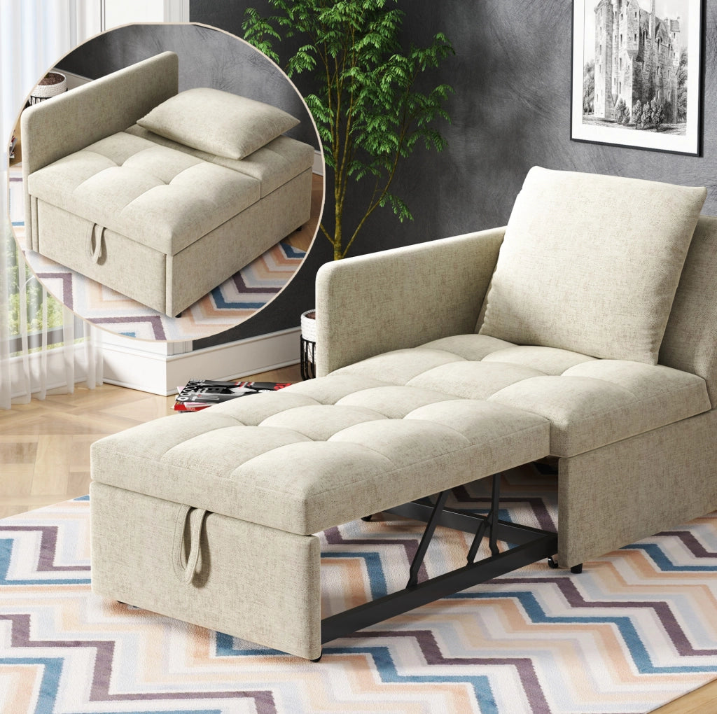 Divano letto 3 in 1 convertibile con schienale reclinabile a 5 posizioni; 177x68x65 cm; beige