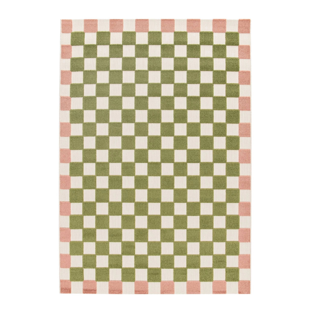 Tappeto da interno/esterno a scacchi rosa e verde