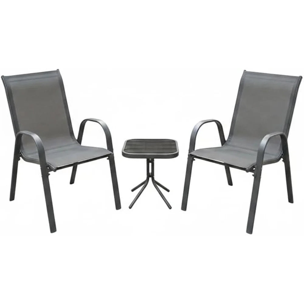Trade Shop - Set Da Giardino 3pz Positano 2 Sedie Con Braccioli Tavolino Con Piano Vetro Grigio 529020 -