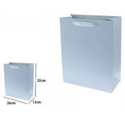 Trade Shop - Set 2 Borse Buste Regalo Shopper Azzurra Goffrata Manico Tessuto 32x26x12cm 69927 -