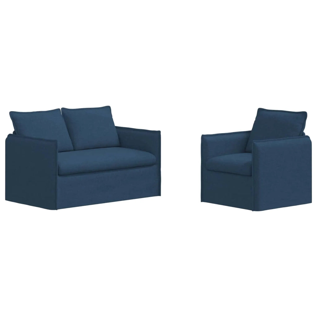 Divano 2 pcs Blu 196 x 82 x 85 cm Tessuto