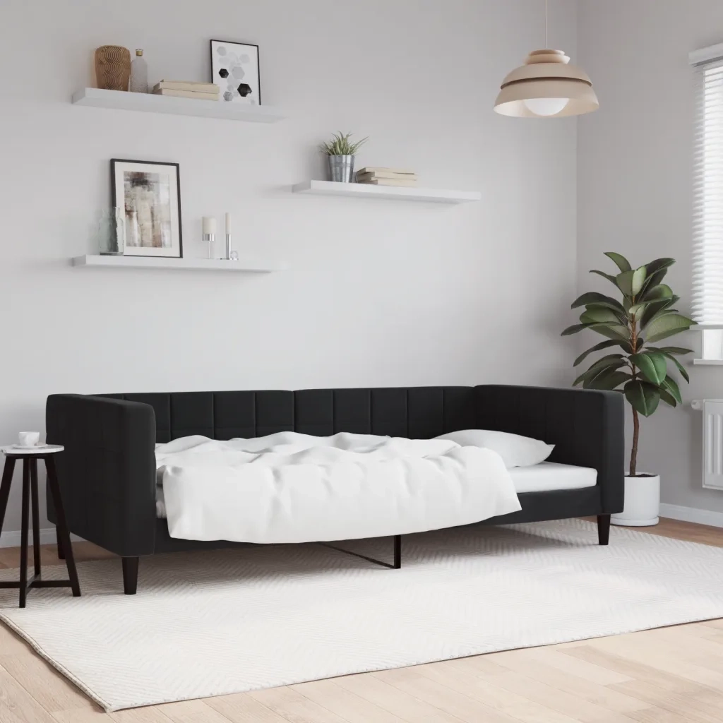Letto singolo | Letto per adulti | Letto da Giorno Nero 90x200 cm in Velluto