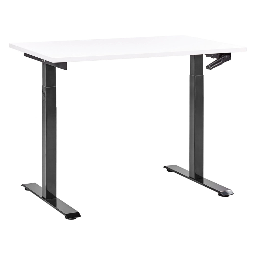 Scrivania regolabile manualmente in altezza Piano del tavolo legno bianco Telaio in acciaio nero 120 x 72 cm Piedi quadrati Design moderno Ufficio