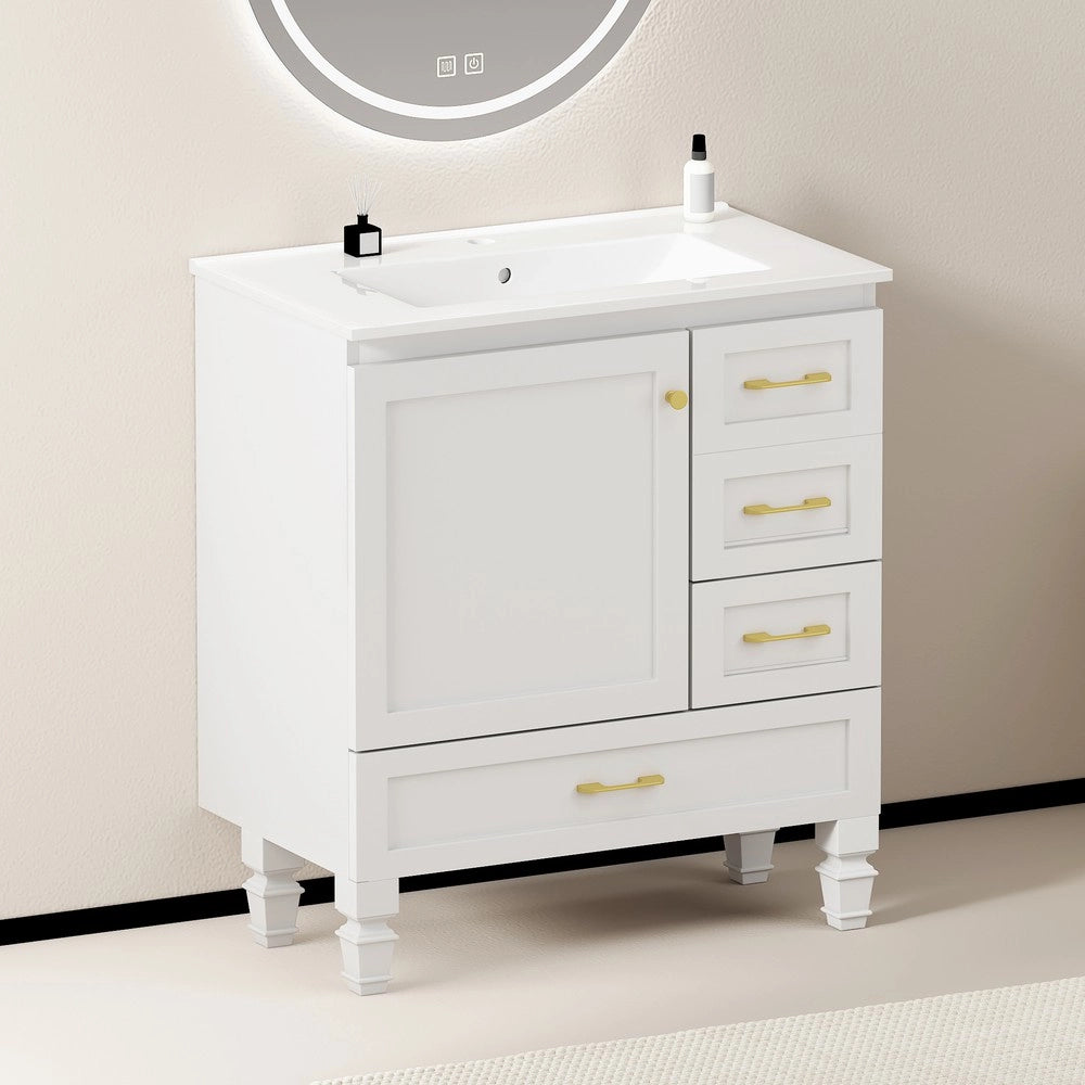 Armadietto Bagno 75 cm ¨C Xylo ¨C Bianco, 1 Anta, 3 Cassetti