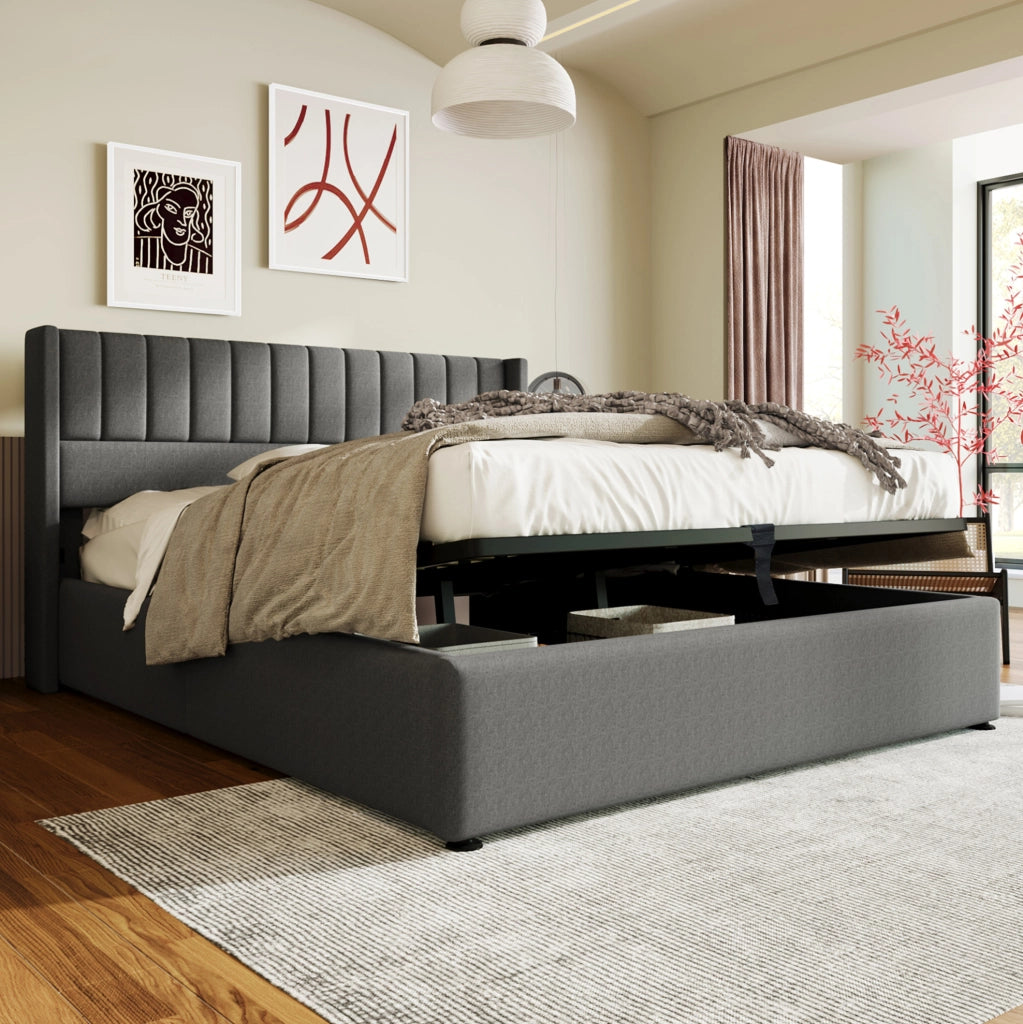 Letto matrimoniale contenitore idraulico 140x200 cm grigio