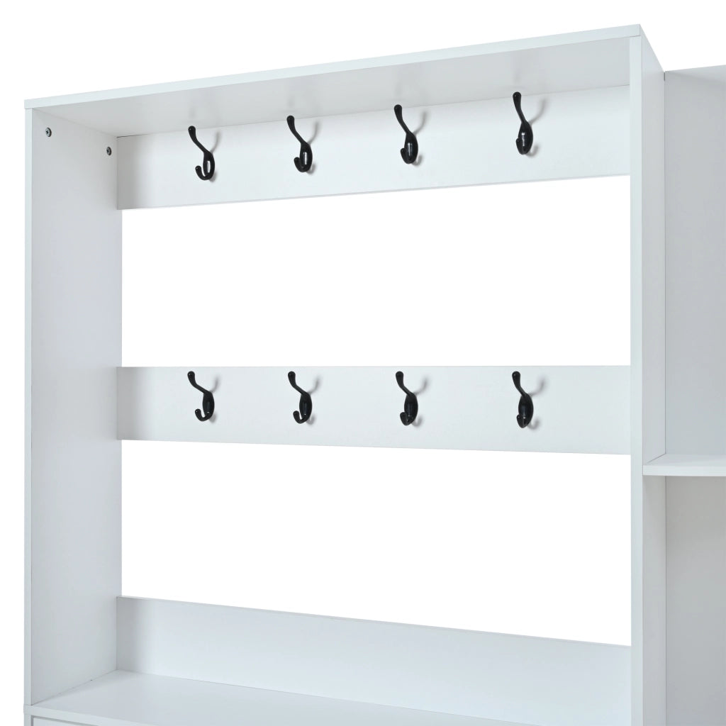 Garderoba da ingresso salvaspazio 120 x 24 x 200 cm con 8 ganci, 6 scarpiere a ribalta e 4 ripiani laterali, bianco