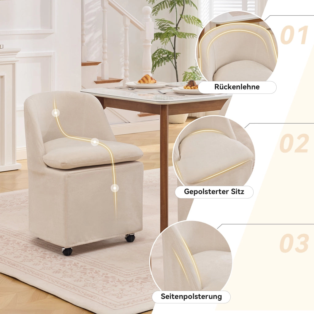 SEDIA girevole con rotelle 53,5x53x78,5 cm in chenille beige Set da 2 pezzi