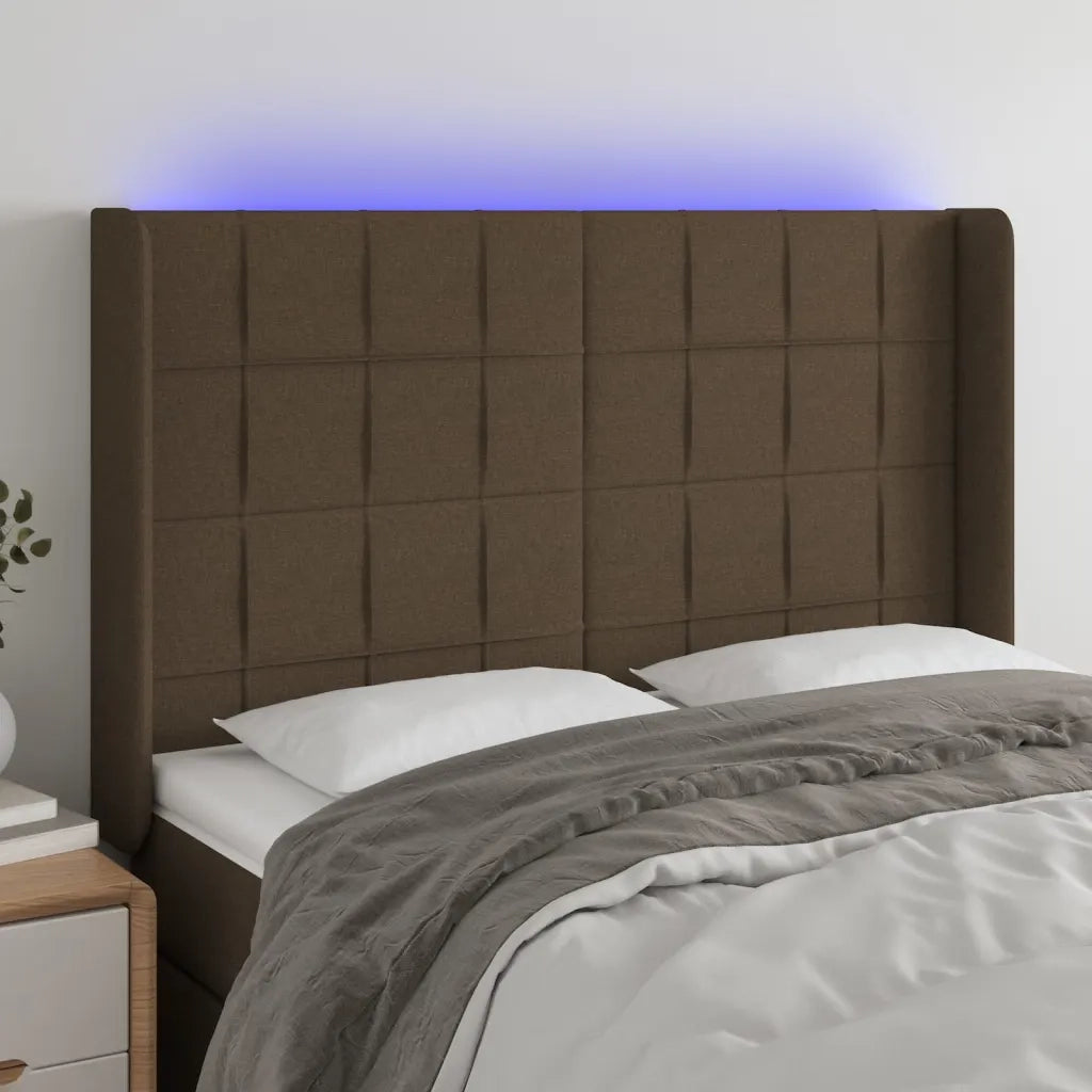 Testiera a LED MarroneScuro147x16x118/128cm inTessuto 3124049