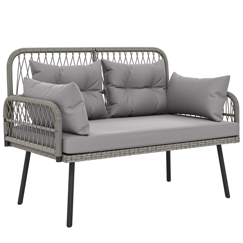 Divano da giardino 2 posti con cuscini e braccioli ¨C zephmum ¨C grigio scuro in polyrattan