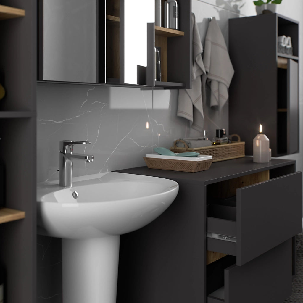 Set di mobili da bagno sospesi VAMI in Grigio Grafite con colore interno Rovere Artisan