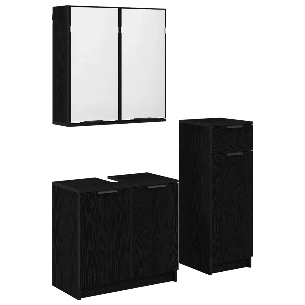 Set di mobili per il Bagno | Armadio da bagno 3 pz Rovere Nero Legno multistrato
