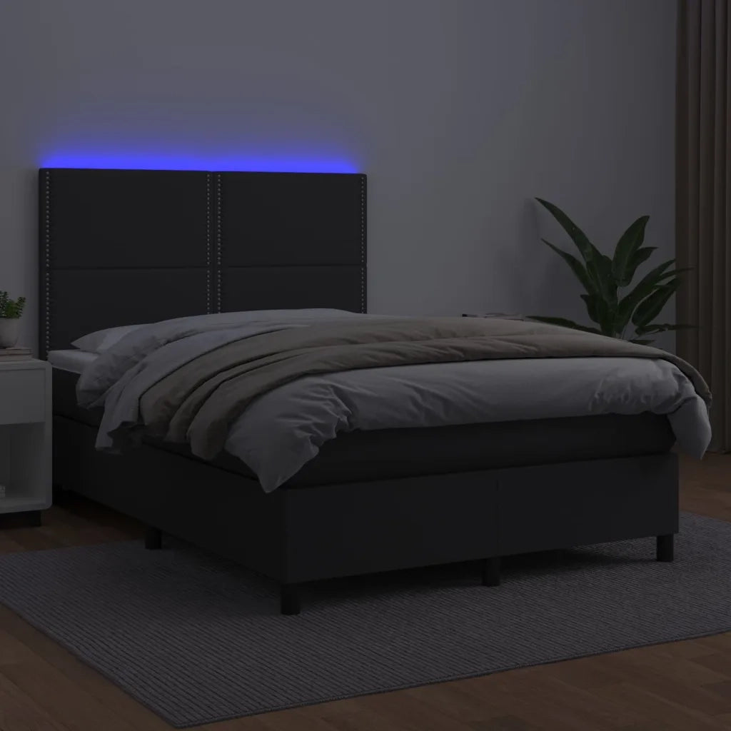 Giroletto a Molle con Materasso e LED Nero 140x200cm Similpelle 3135885