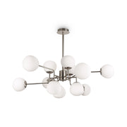 Lampadario nichelato 12 luci sfere bianche Maytoni MOD221-PL-12-N