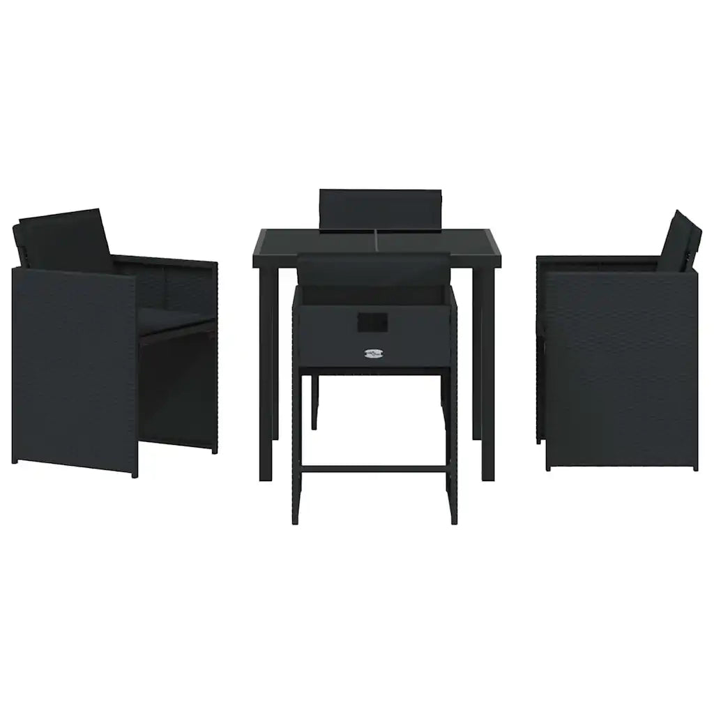 Set da Pranzo per Giardino con cuscino 5 pcs Nero polyrattan 3379976