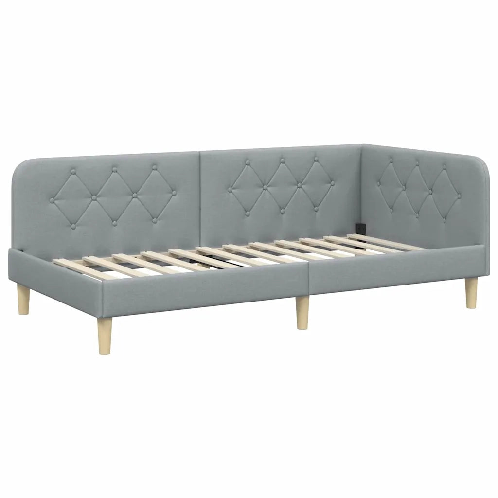Cornice del letto ad angolo Grigio chiaro 90 x 200 cm Tessuto 3394117