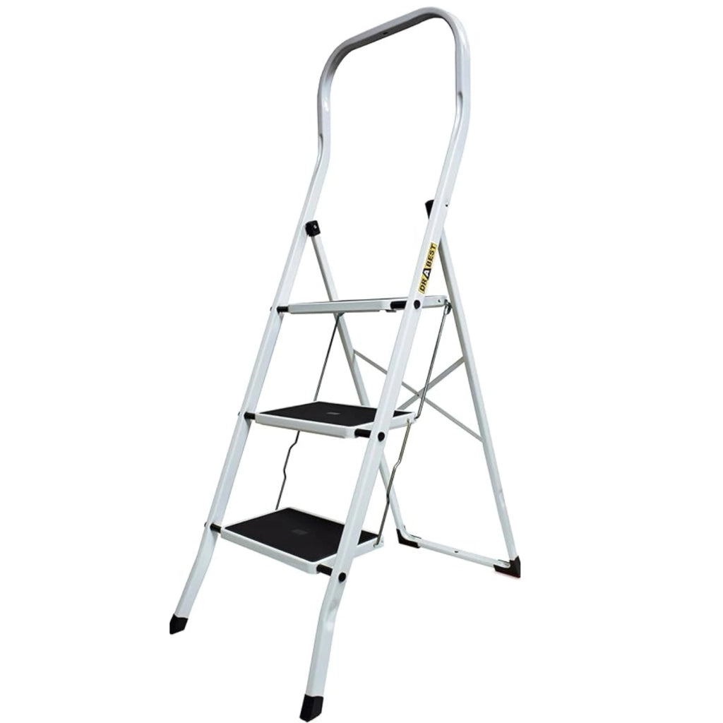 Drabest Premium Scaletta In Acciaio Per Casa E Ufficio – Portata Scala Domestica 150 Kg – 3 Gradini