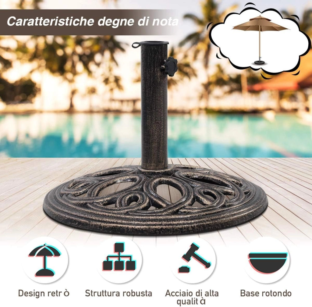 Base per Ombrellone, Ideale per Pali da 38-48mm, Base Ombrellone in Ghisa, Facile da Montare e Pulire, Bronzo
