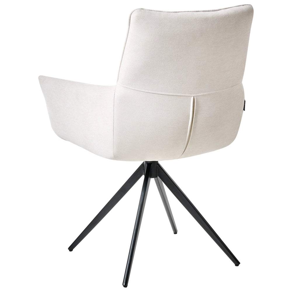 Sedia da pranzo Bianco sporco con rivestimento in poliestere Gambe nere in ferro Braccioli girevoli Mobili da sala da pranzo in stile moderno