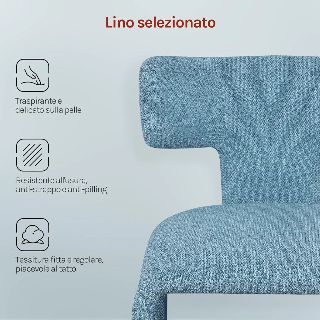 Set di 6 Sedie da Pranzo, Sedie Cucina con Schienale Curvo, Struttura Metallica, Rivestimento in Lino Colorato, per Sala da Pranzo, Soggiorno, Cucina,Blu Nebbioso