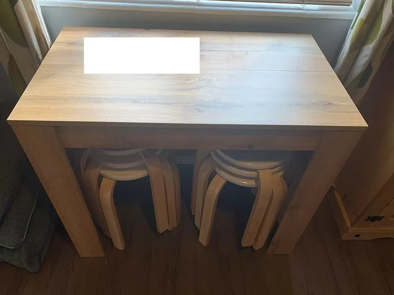 Consolle-tavolo in rovere nodato nobilitato con 4 allunghe da 45 cm misura l.90 p.50 h.75