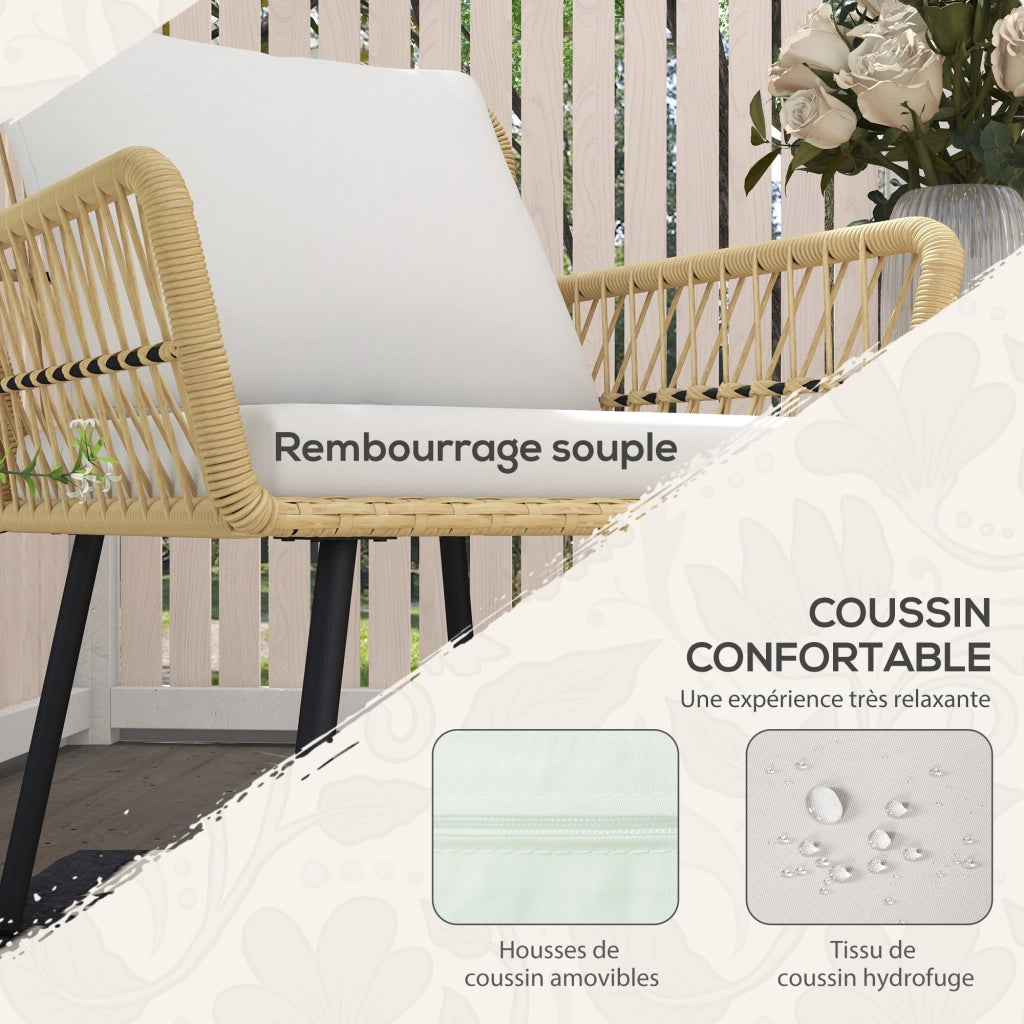 Set salotto da giardino 4 pezzi ¨C zephmum ¨C canap¨¦ 2 posti, 2 poltrone, 7 cuscini, tavolino rotondo, polyrattan