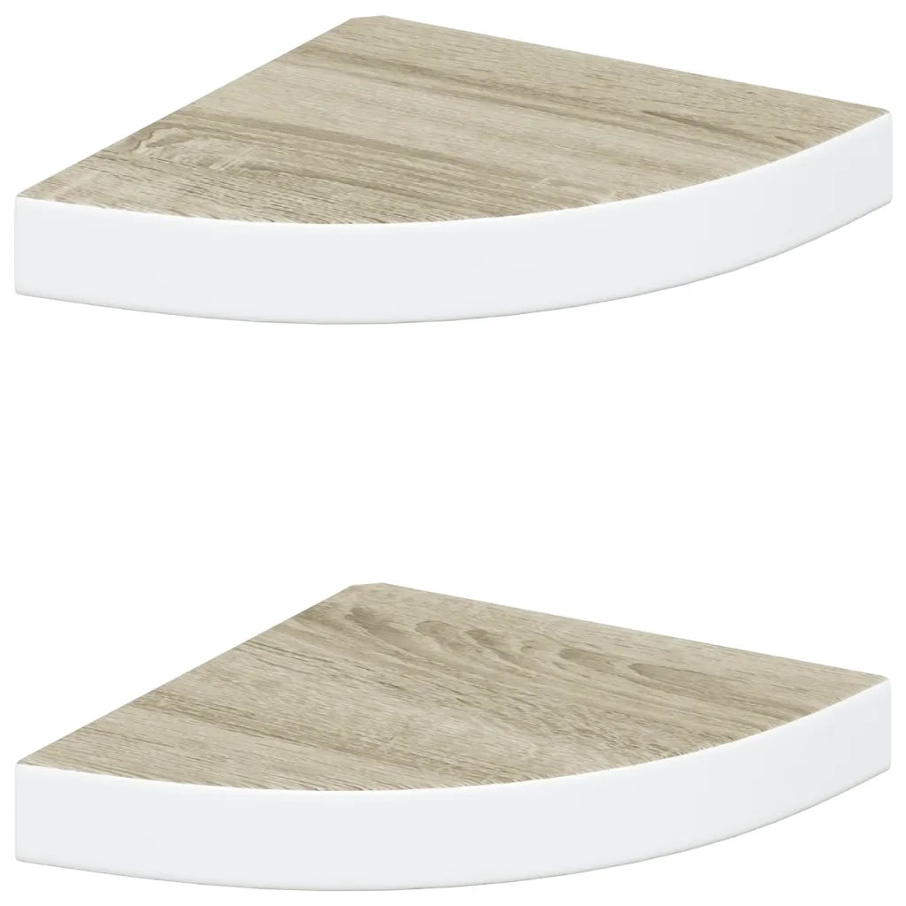 Mensole Angolari 2pz Rovere e Bianco 25x25x3,8 cm in MDF 326631